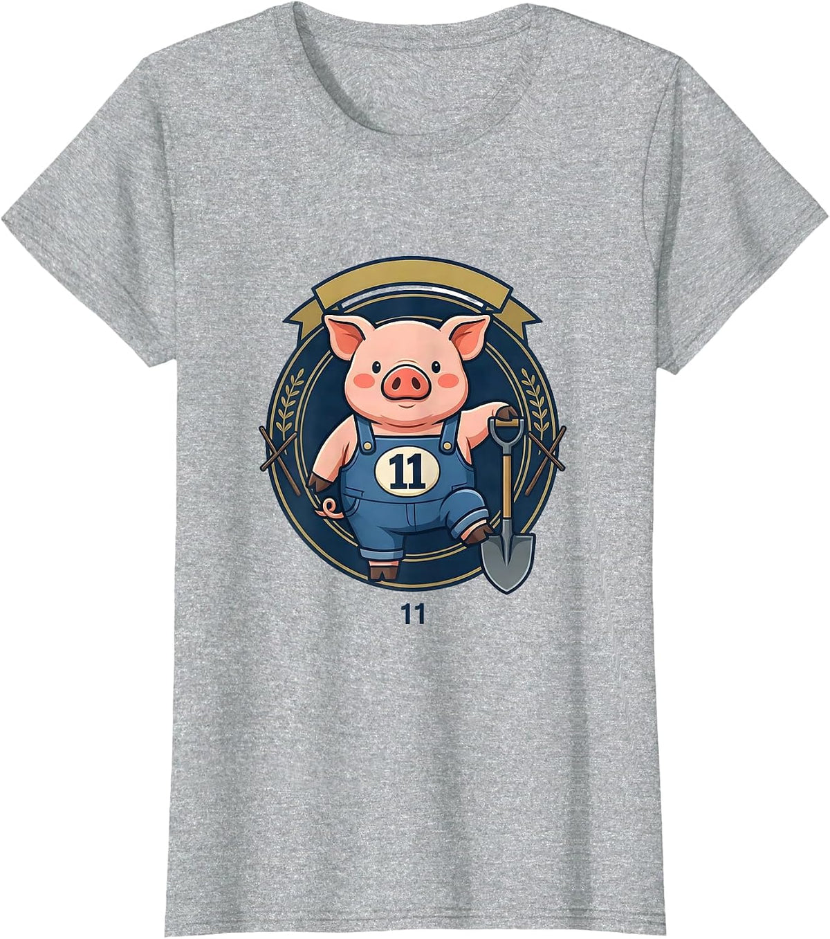 Women's 11 Cute Chibi Pig Emblem Halloween Costume Humor T-Shirt - Heather Grey