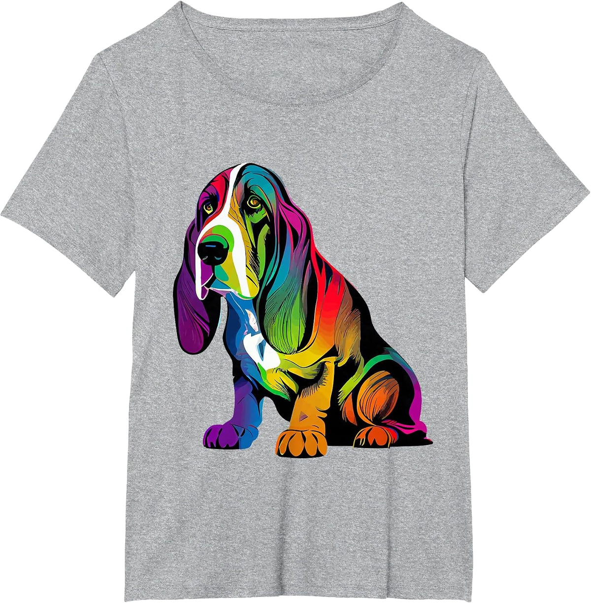 Basset Hound Colorful Pop Art Splash Art Tie Dye T-Shirt - Heather Grey