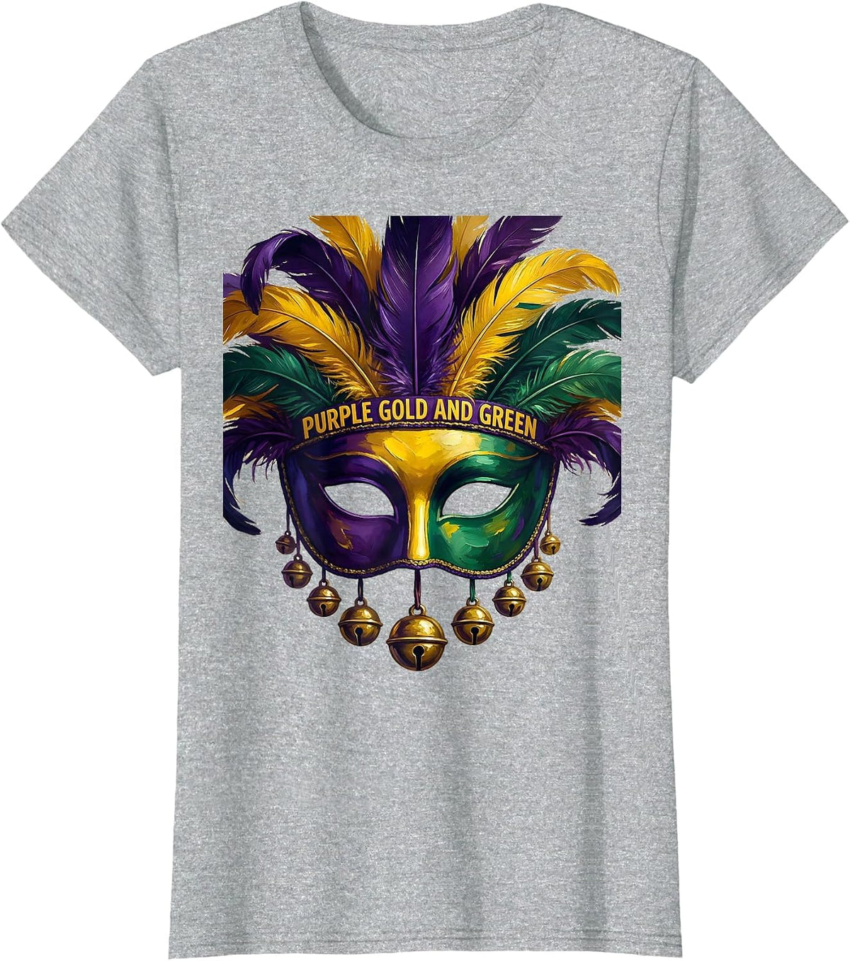 Women's Purple Gold and Green Mardi Gras Celebration Design T-Shirt - Heather Grey