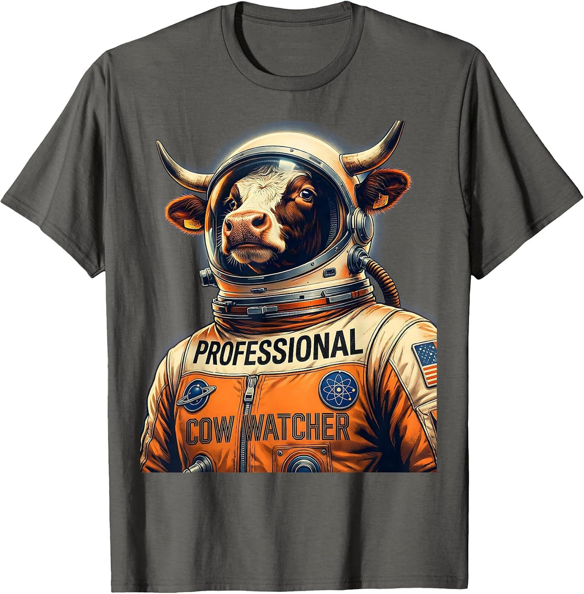 Professional Cow Watcher Funny Cattle Design T-Shirt - Asphalt Grey