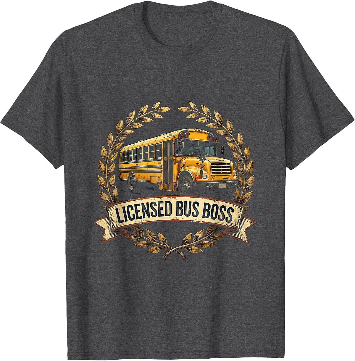 Licensed Bus Boss Vintage Occupational Badge T-Shirt - Dark Heather Grey
