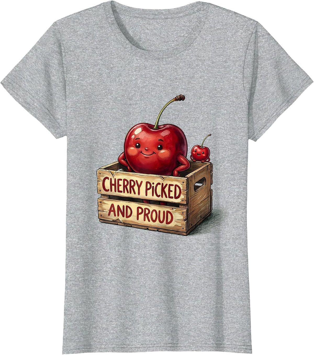 Women's Cherry Picked and Proud Fun Cherry Design T-Shirt - Heather Grey