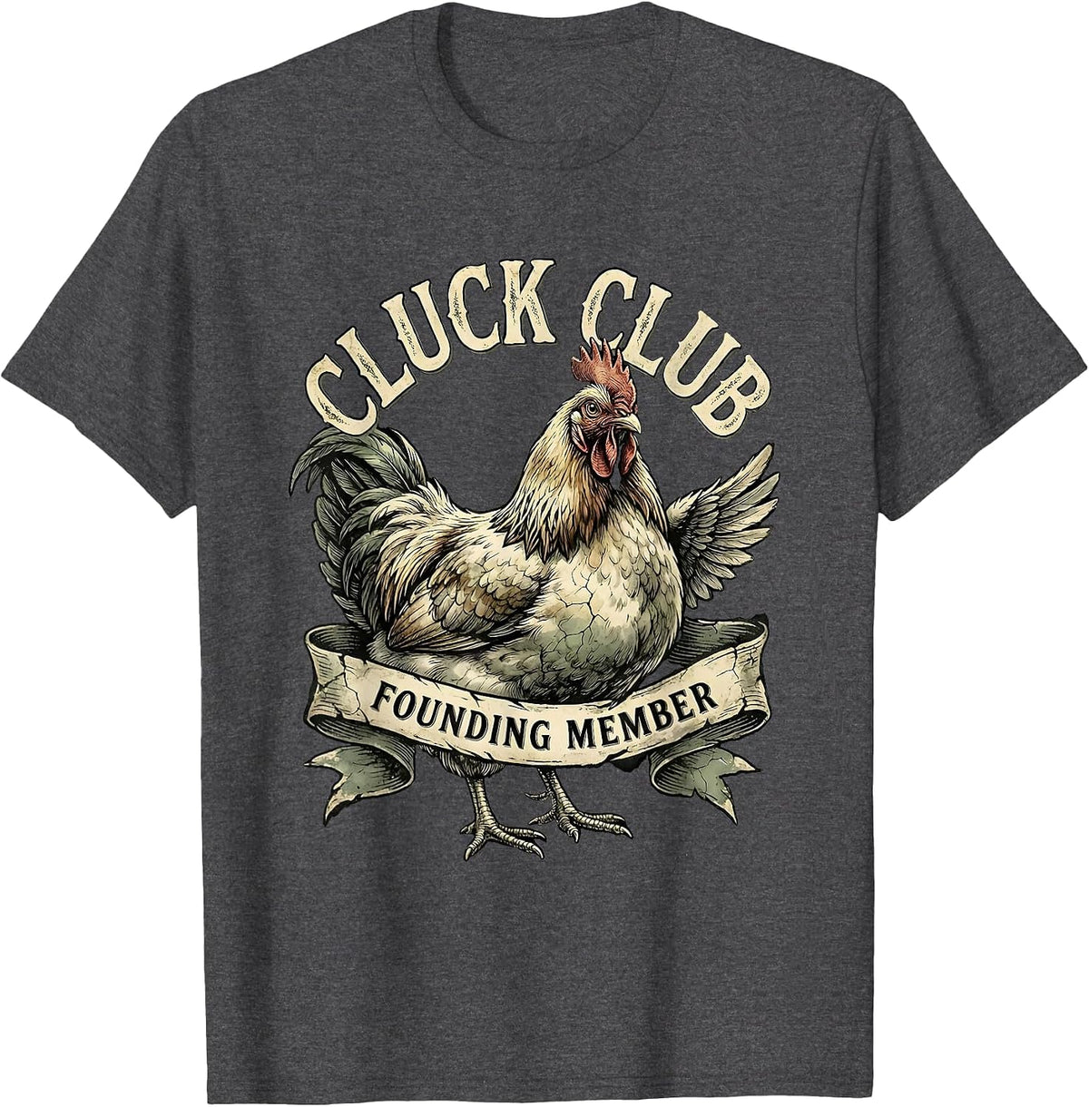 Men's Cluck Club Founding Member Chicken Design T-Shirt - Dark Heather Grey