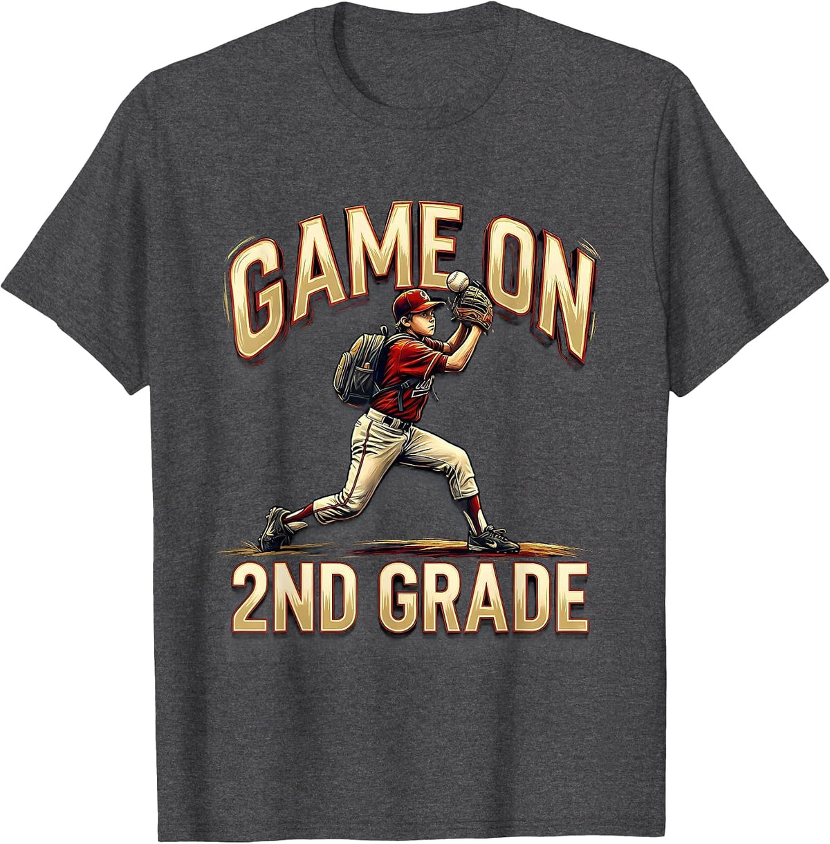 Game On 2nd Grade Back To School Baseball Drip for Boys T-Shirt - Dark Heather Grey