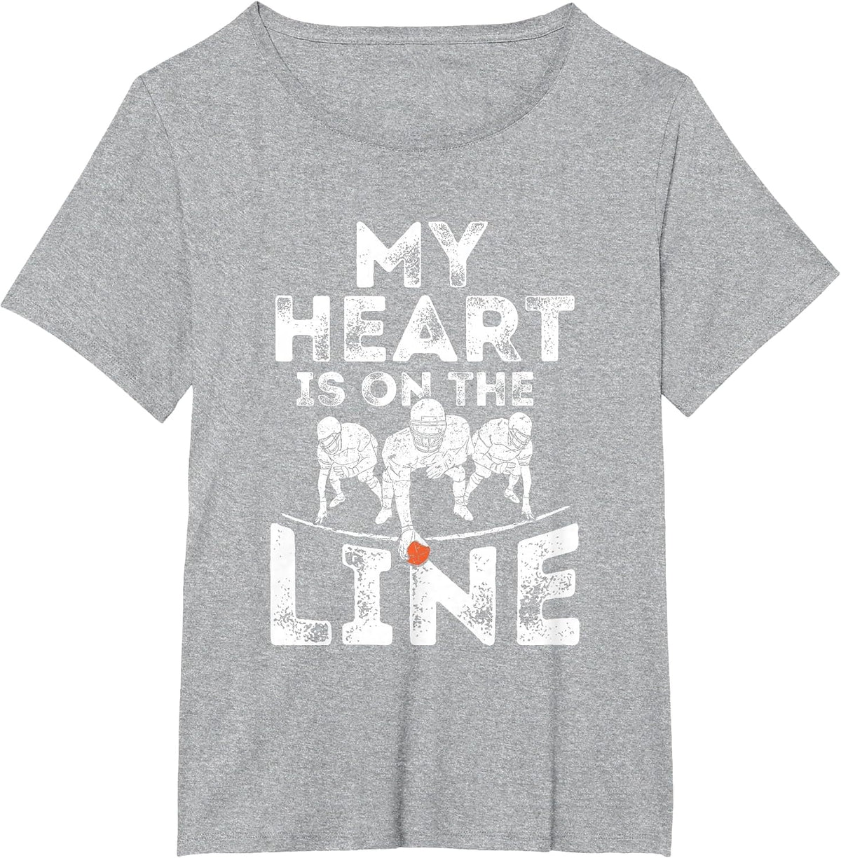 My Heart is On The Line Football Offensive Lineman Tee T-Shirt - Heather Grey