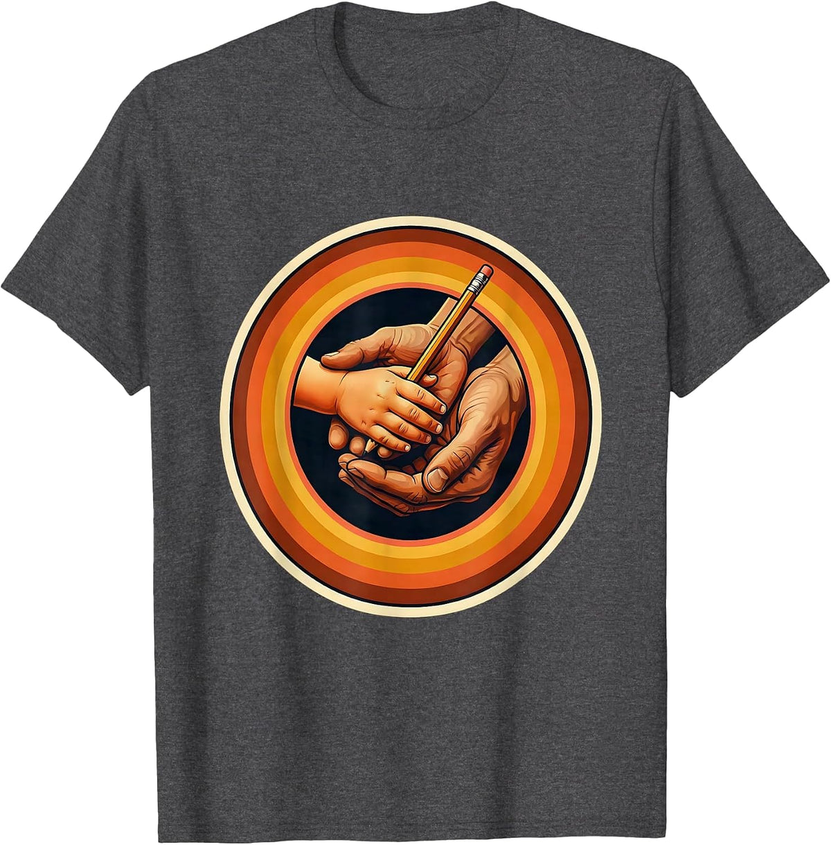Men's Sped Teacher Guiding Hands Learning Illustration T-Shirt - Dark Heather Grey