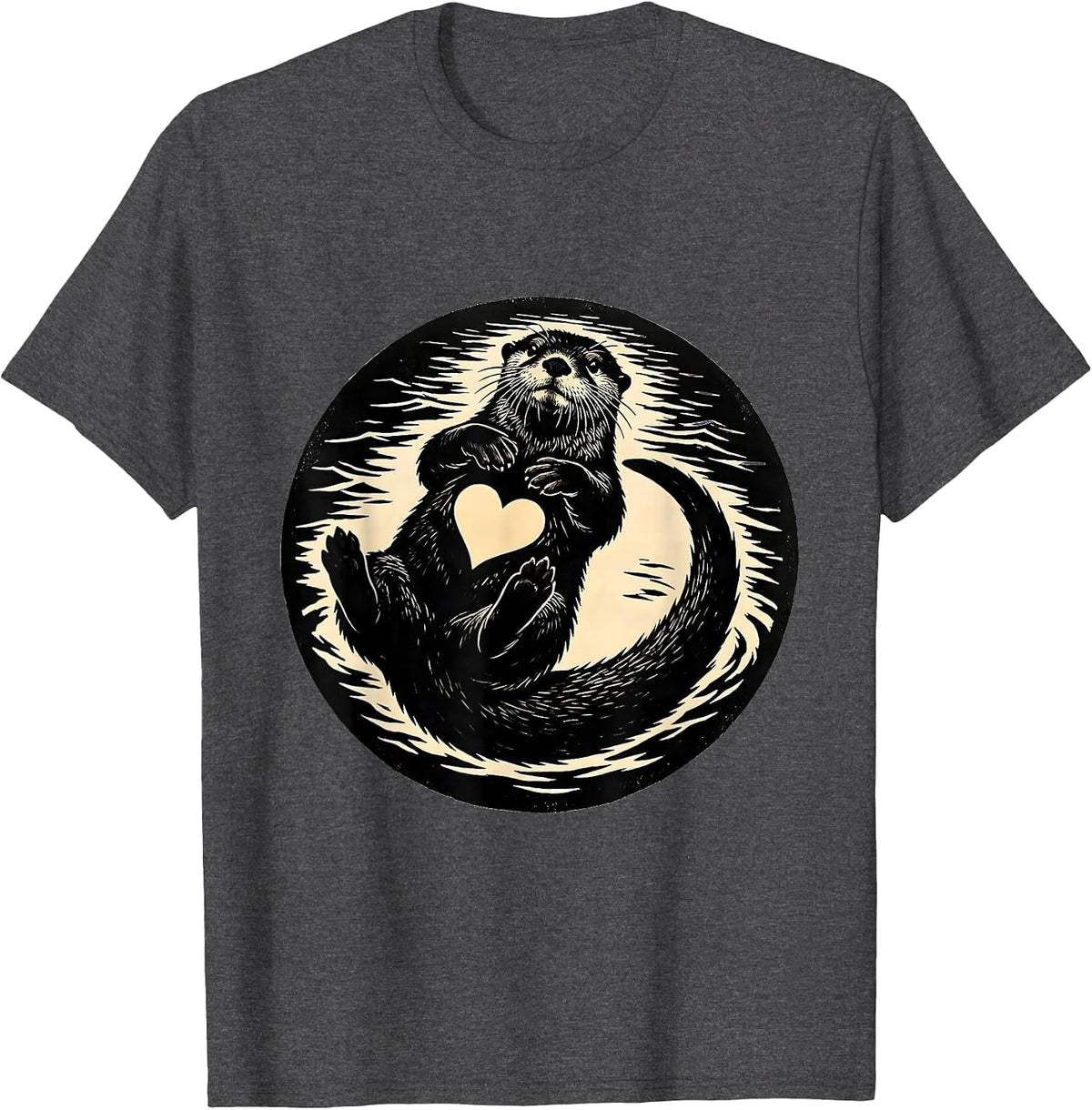 Men's Back Floating Otter Silhouette Funny Animal Lover Humor T-Shirt - Dark Heather Grey