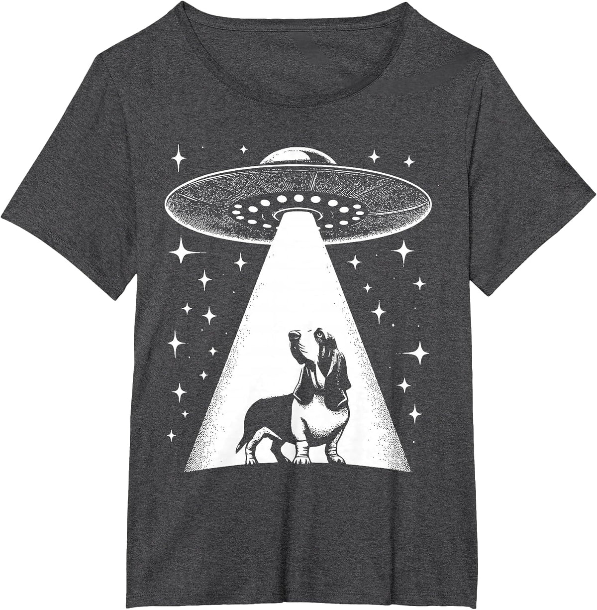 Basset Hound Mom Dad Dog - Funny Alien UFO T-Shirt - Dark Heather Grey
