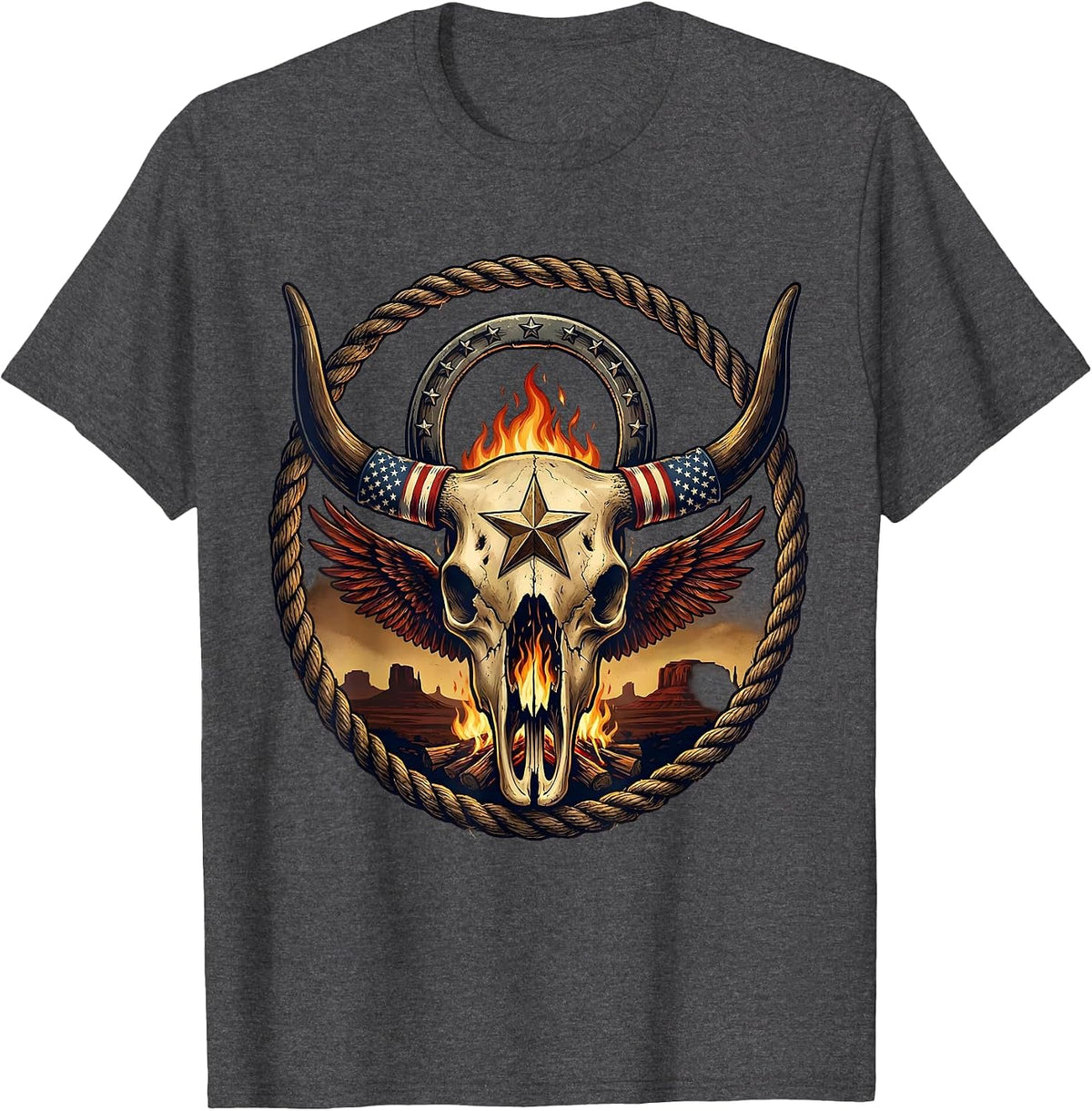 Men's Campfire Under Starry Desert Sky Western Graphic T-Shirt - Dark Heather Grey