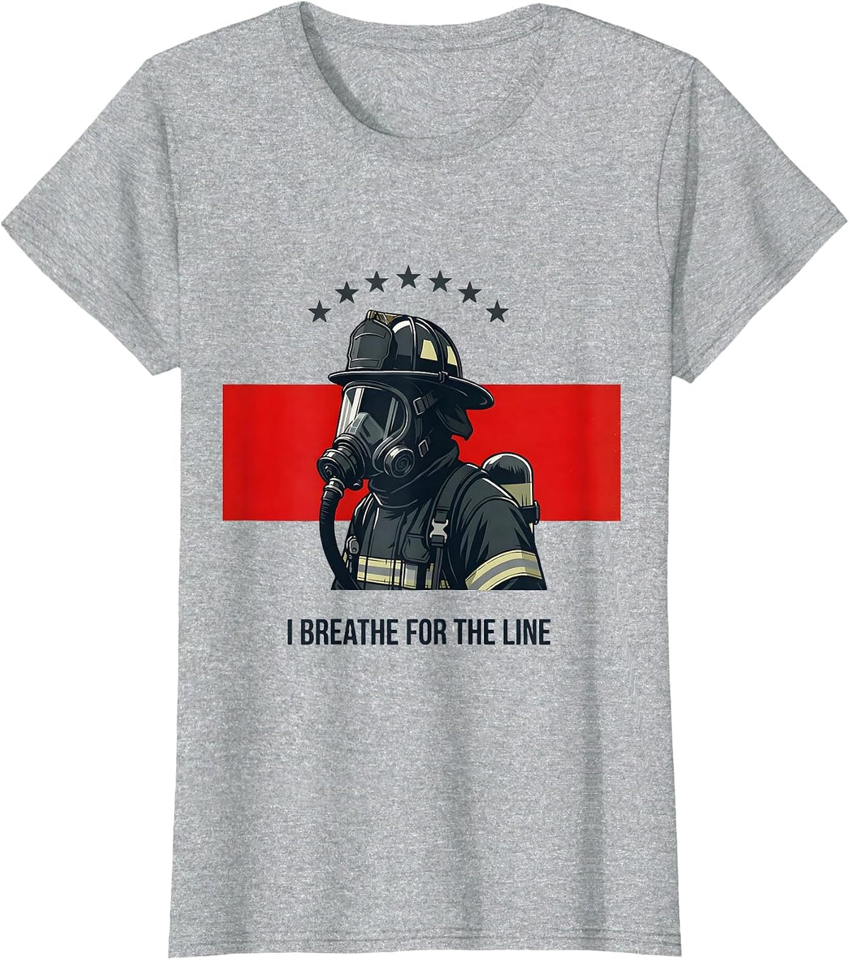 I Breathe For The Line Patriotic Firefighter Thin Red Line T-Shirt - Heather Grey