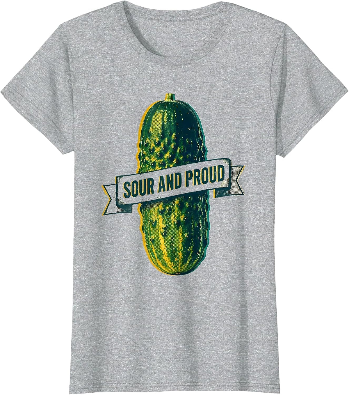Women's Sour and Proud Funny Pickle Graphic Design T-Shirt - Heather Grey