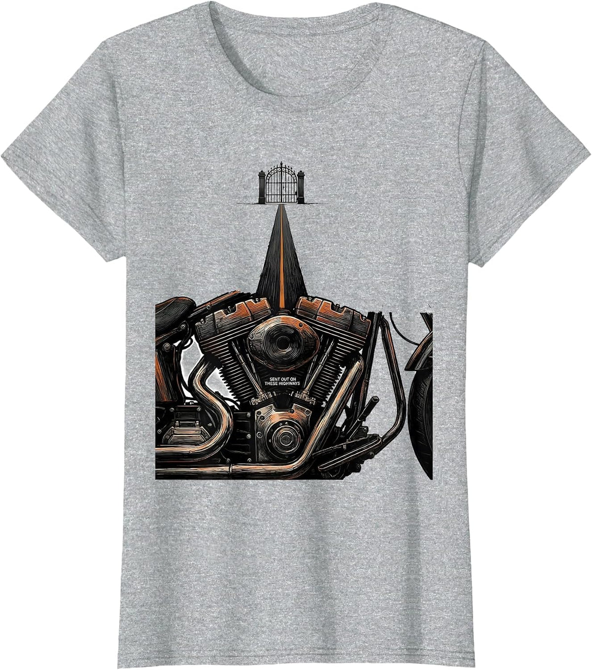 Sent Out On These Highways Christian Biker Motorcycle Faith T-Shirt - Heather Grey