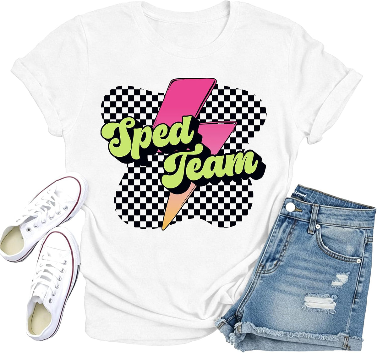 Sped Team Shirts for Women 90s Neon Teacher Shirt Sped Teacher Tee - White