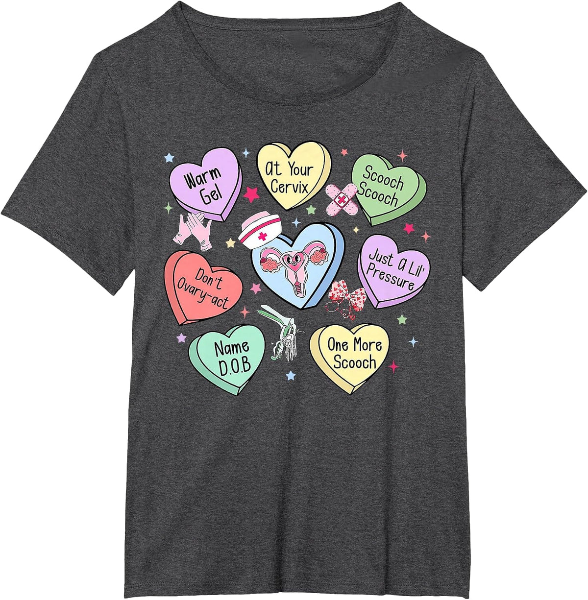 OBGYN Nurse Candy Heart Valentines Obstetrician Gynecologist T-Shirt - Dark Heather Grey
