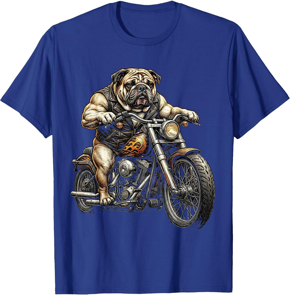 Bulldog Chopper Motorcycle Rider Graphic Tee T-Shirt - Royal Blue