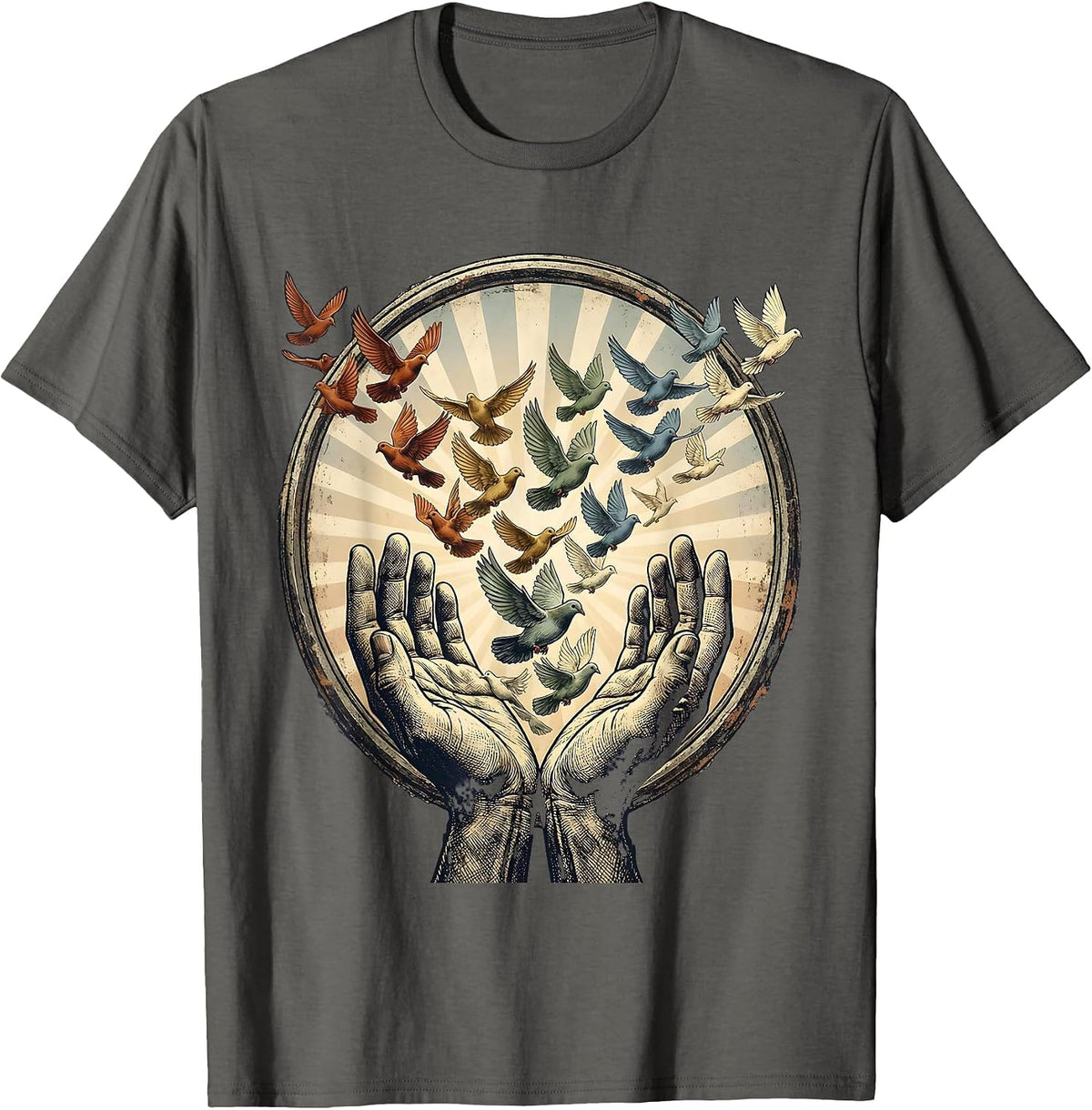 Men's Rainbow Doves Release LGBTQ Pride Graphic T-Shirt - Asphalt Grey