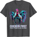 Men's Chicken First Everything Else Second Funny Design T-Shirt - Dark Heather Grey