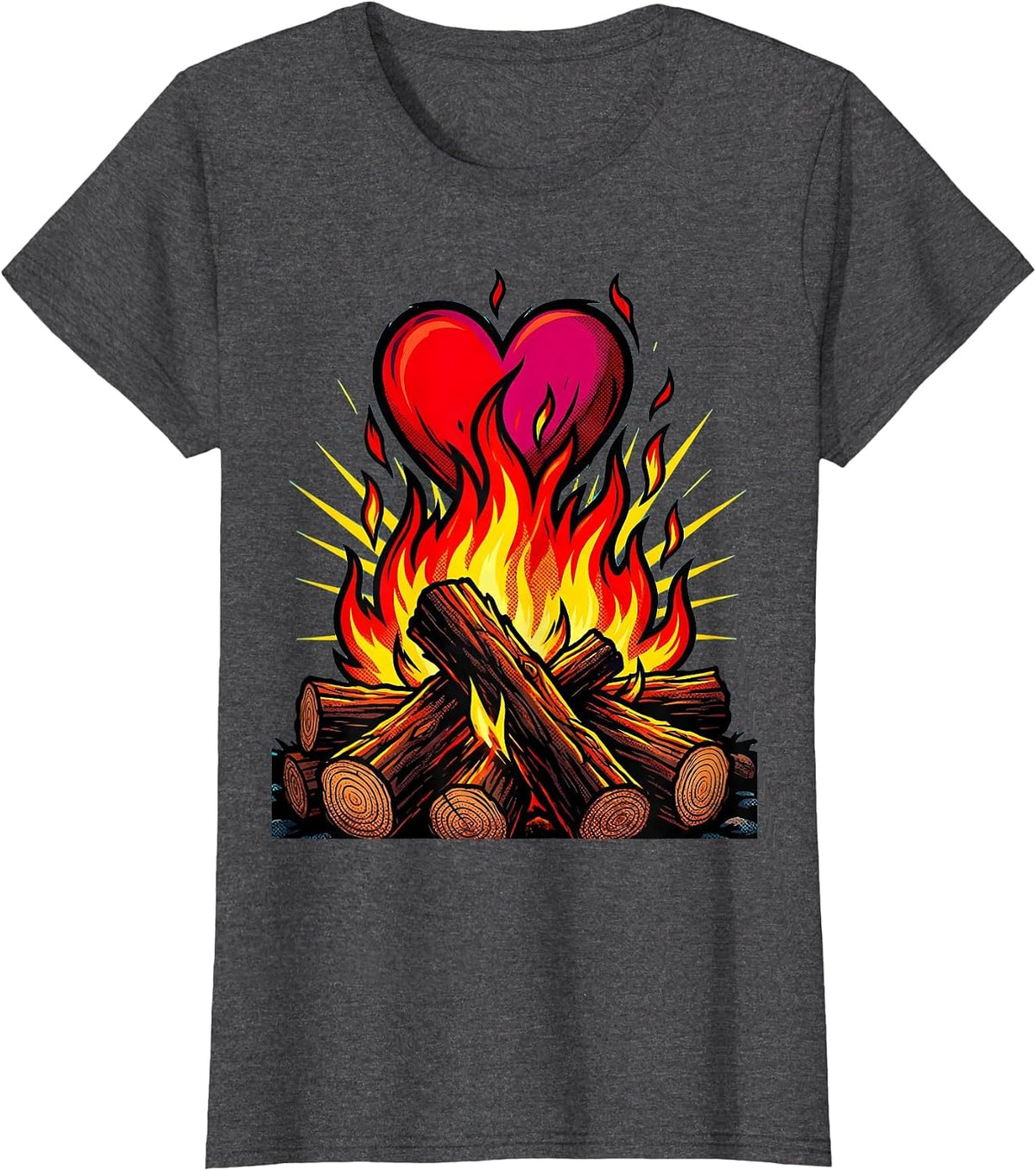 Women's Campfire Heart Flame I Love My Girlfriend Tee T-Shirt - Dark Heather Grey