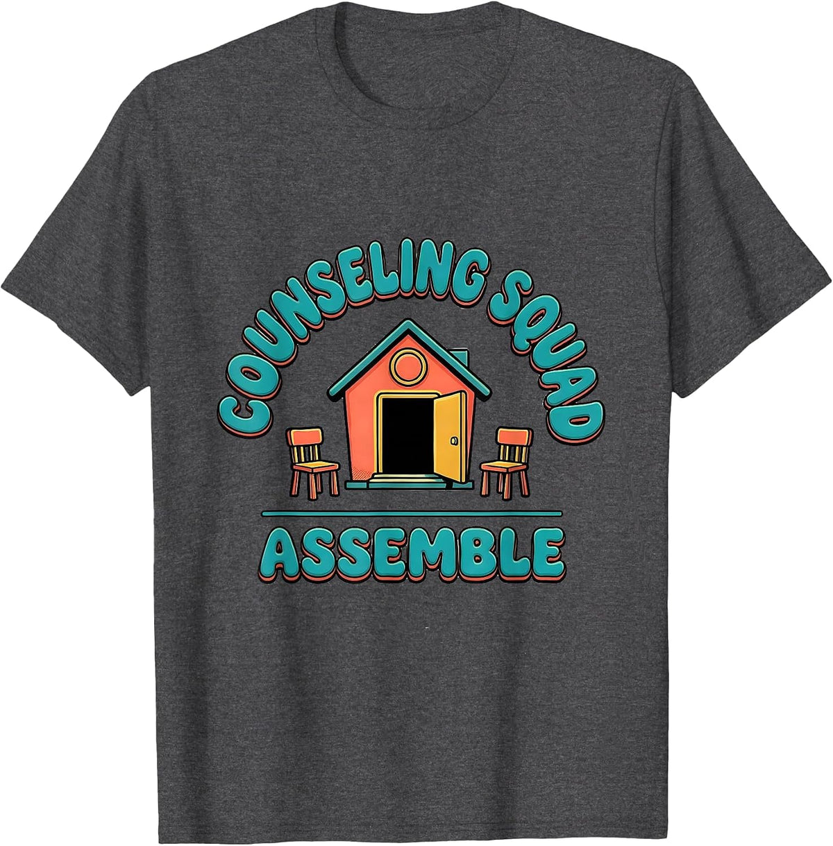 Counseling Squad Assemble Groovy Retro School Counselor T-Shirt - Dark Heather Grey