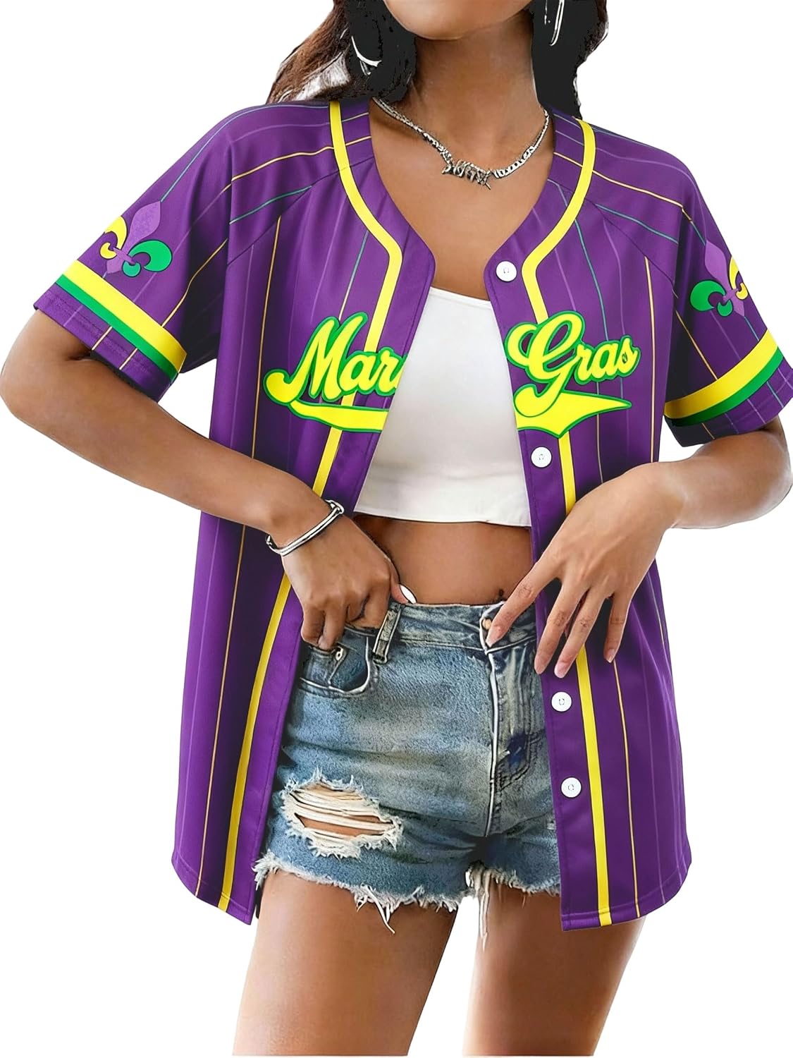 Baseball Jersey Women Vintage Tees Button Down Short Sleeve Tops - Purple