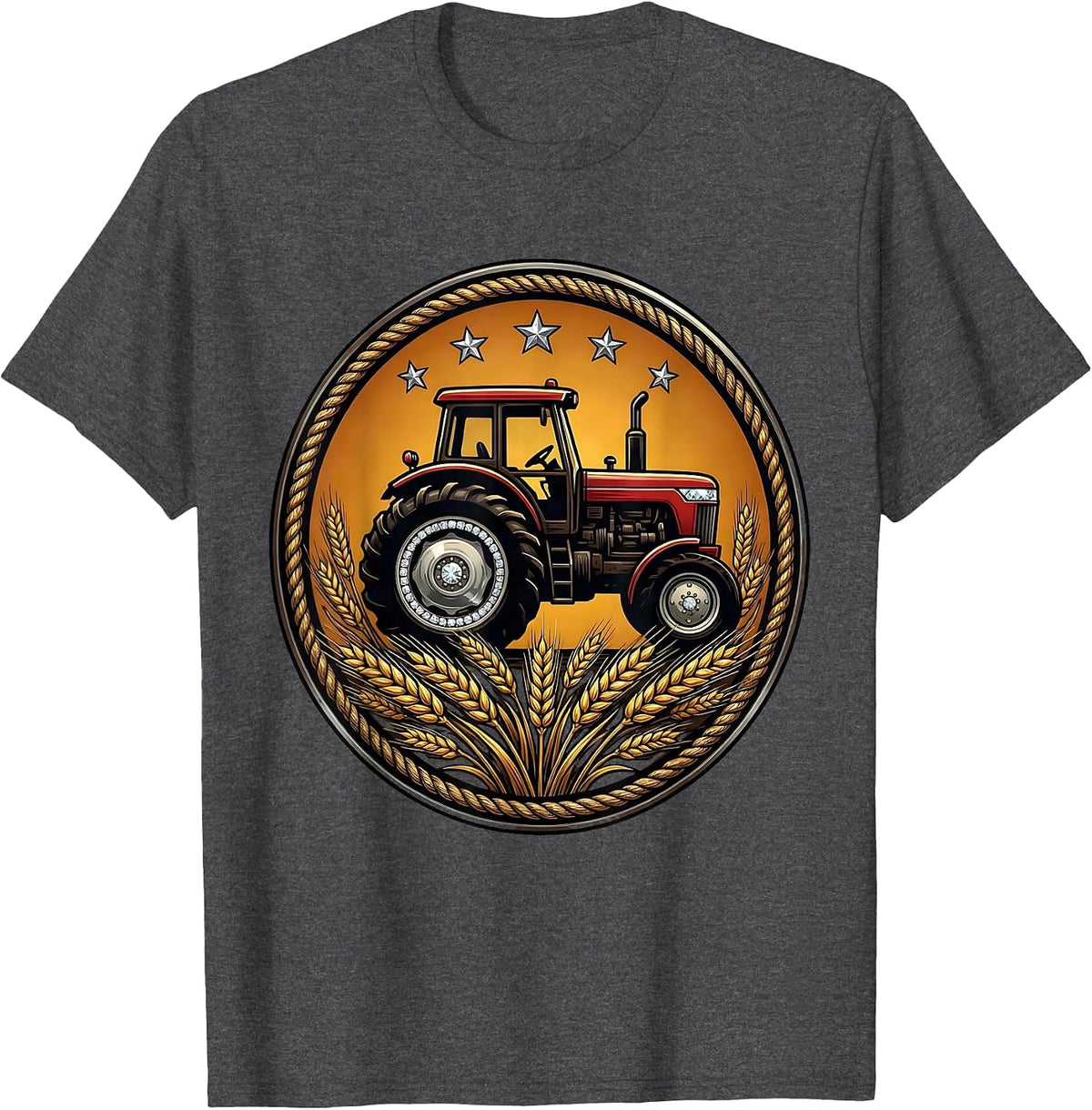 Tractor Wheat Field Harvest Country Graphic T-Shirt - Dark Heather Grey