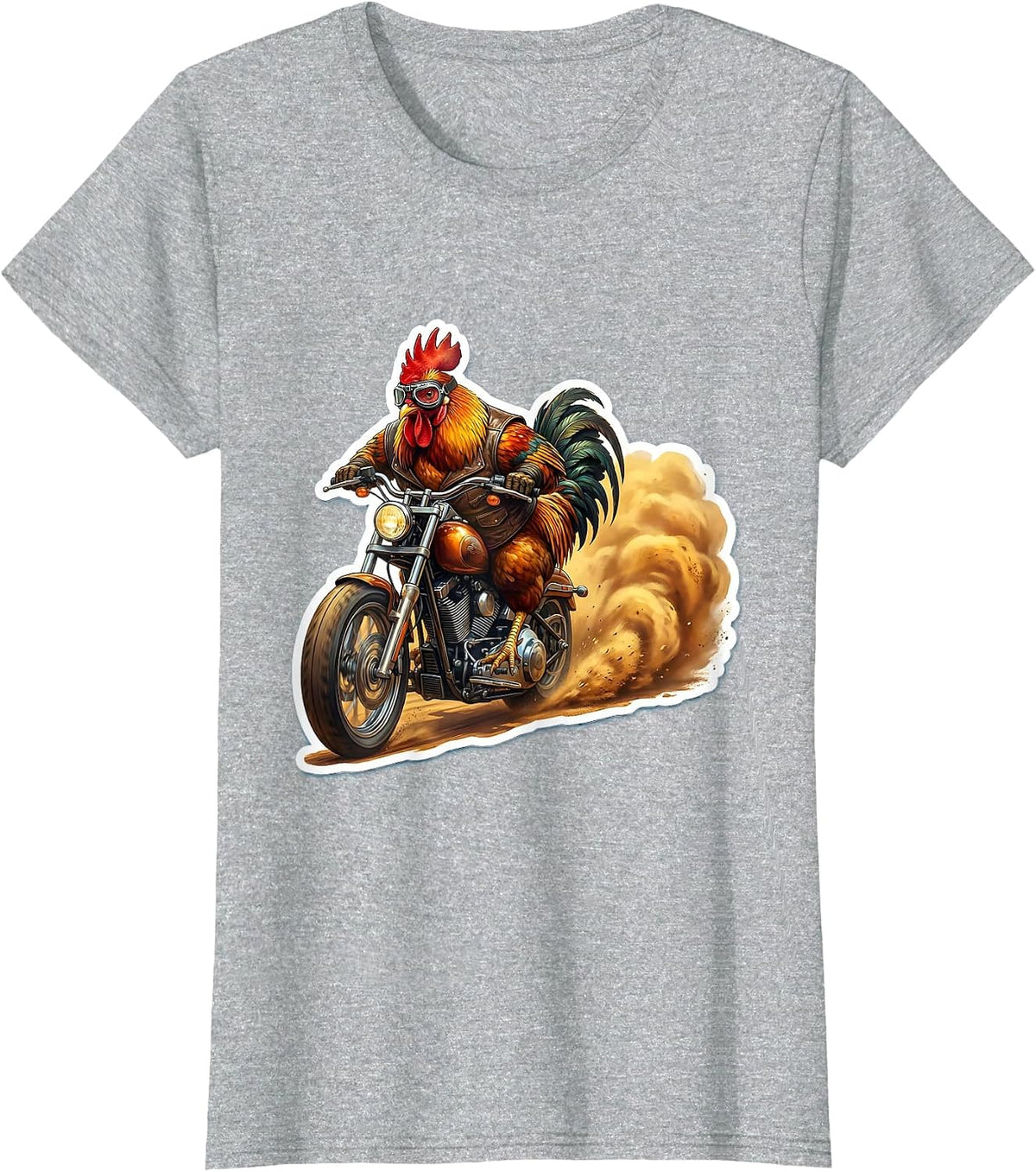 Chicken Riding a Chopper Motorcycle Biker Tee T-Shirt - Heather Grey