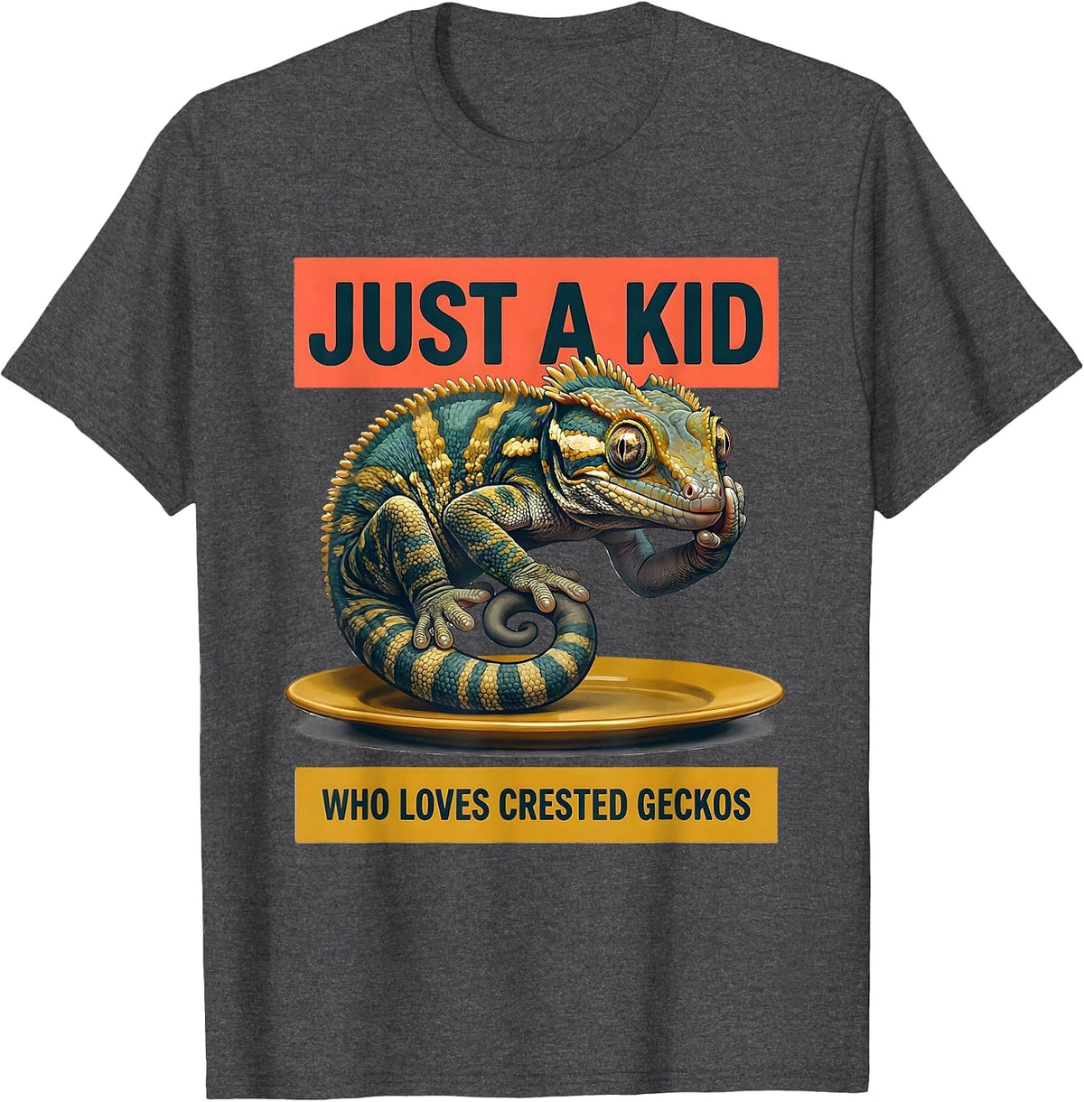 Just A Kid Who Loves Crested Geckos Funny Reptile Lover Gift T-Shirt - Dark Heather Grey