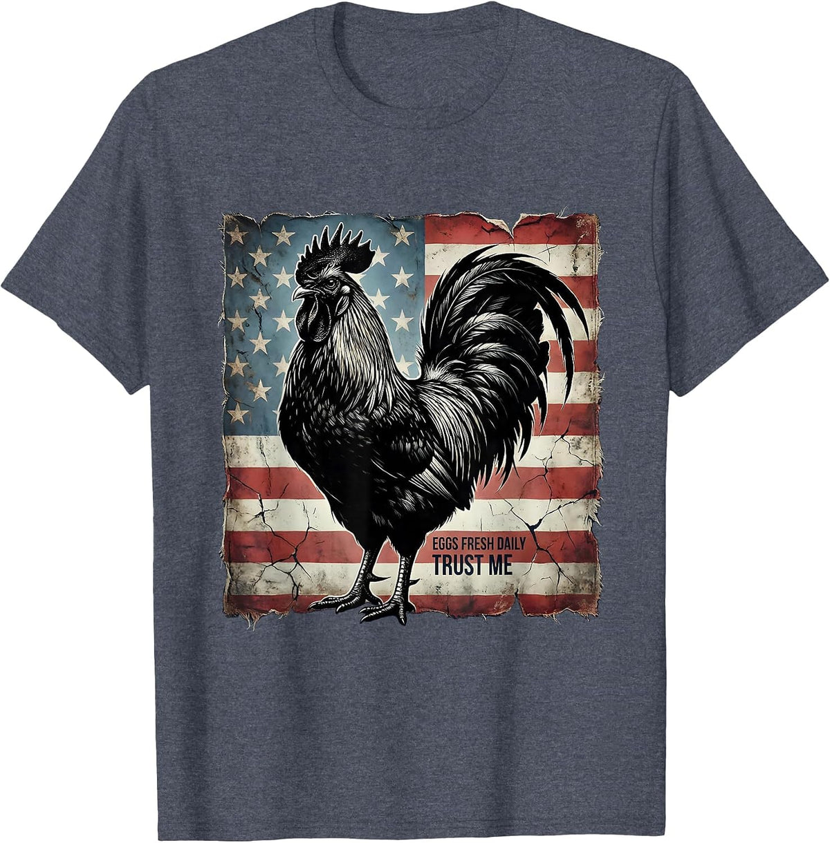 Eggs Fresh Daily Trust Me Funny Chicken Design T-Shirt - Heather Blue