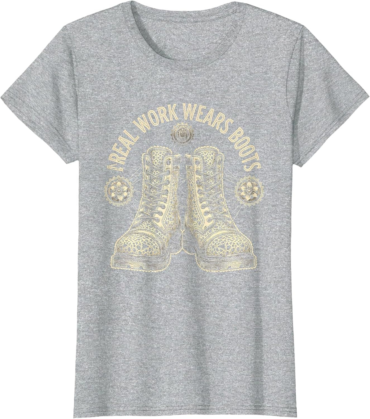 Real Work Wears Boots Graphic Design T-Shirt - Heather Grey