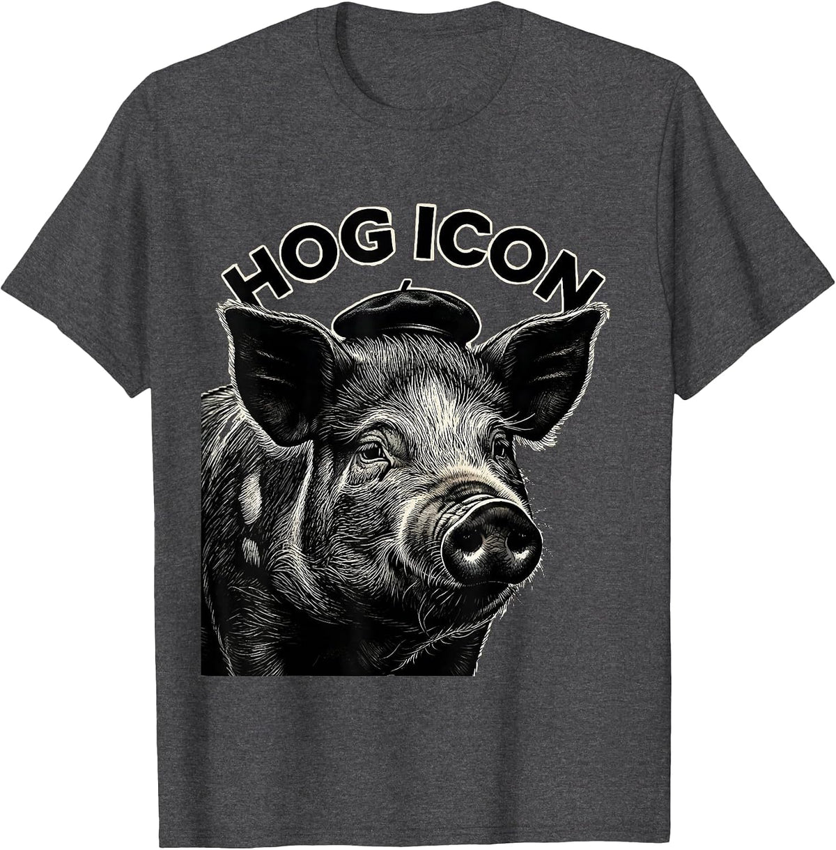 Hog Icon Funny Farm Animal Pig Lover Humor T-Shirt - Dark Heather Grey