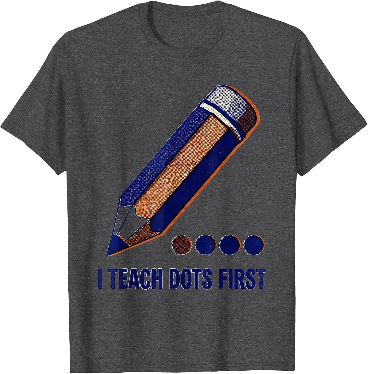 Men's I Teach Dots First Risograph Pre-K Teacher Back To School T-Shirt - Dark Heather Grey