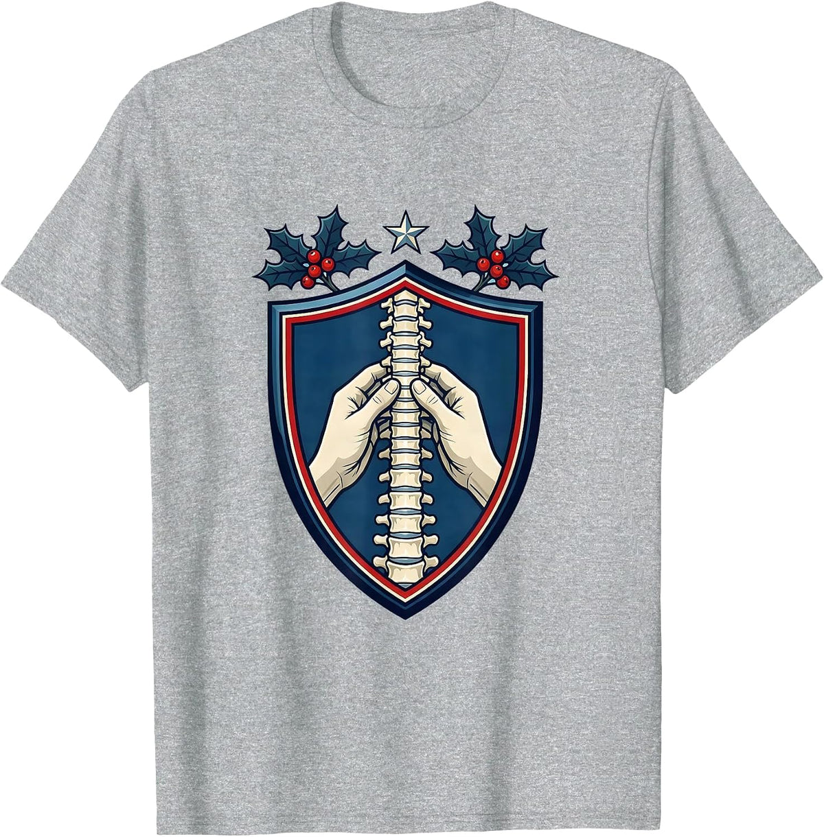 Men's Shield Spine Alignment Chiropractor Christmas Humor T-Shirt - Heather Grey