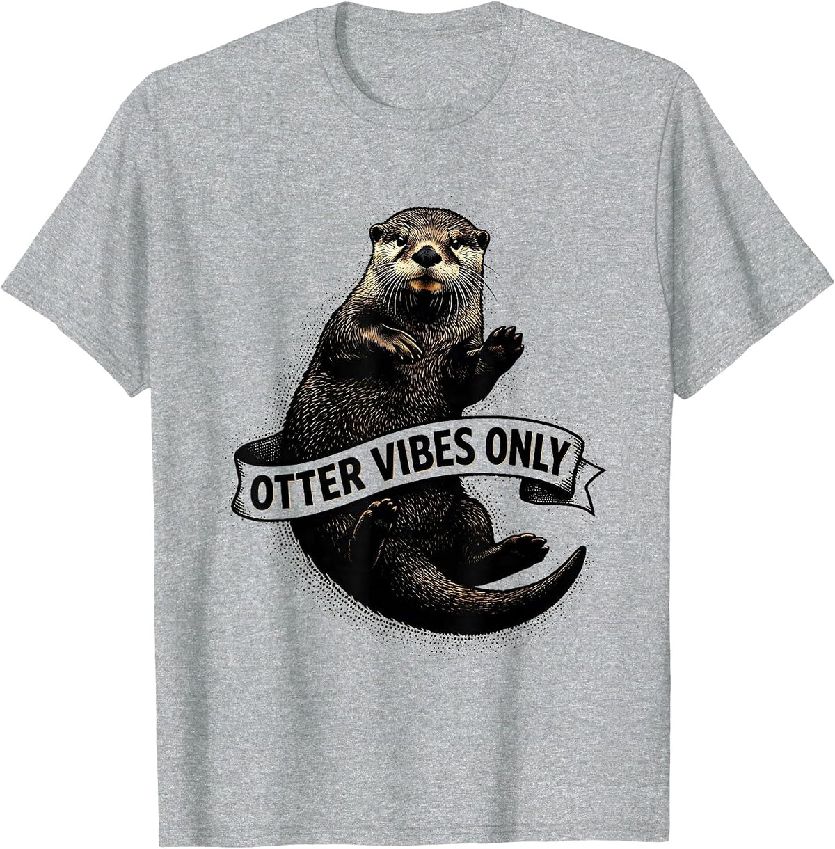 Men's Otter Vibes Only Sea Otter Lover Design T-Shirt - Heather Grey