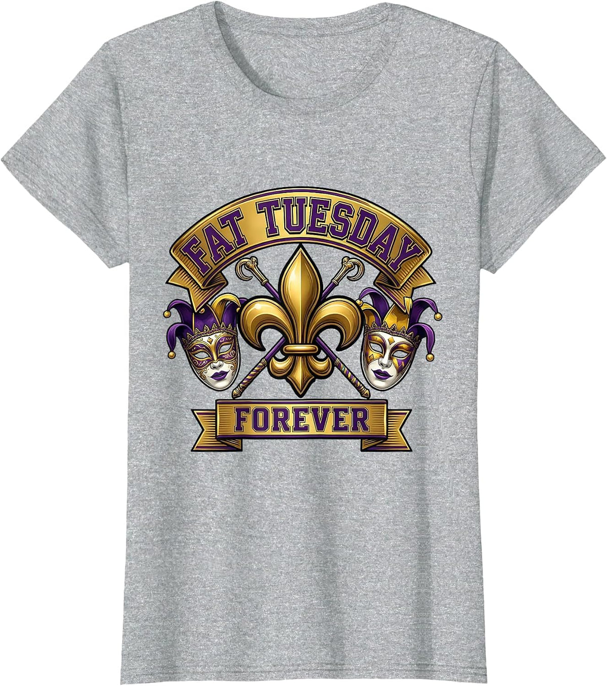 Fat Tuesday Forever Mardi Gras Festive Design T-Shirt - Heather Grey