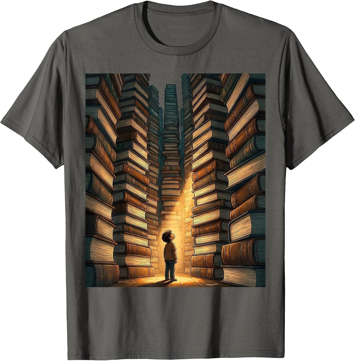 Autism Awareness Small Figure Exploring Giant Library T-Shirt - Asphalt Grey