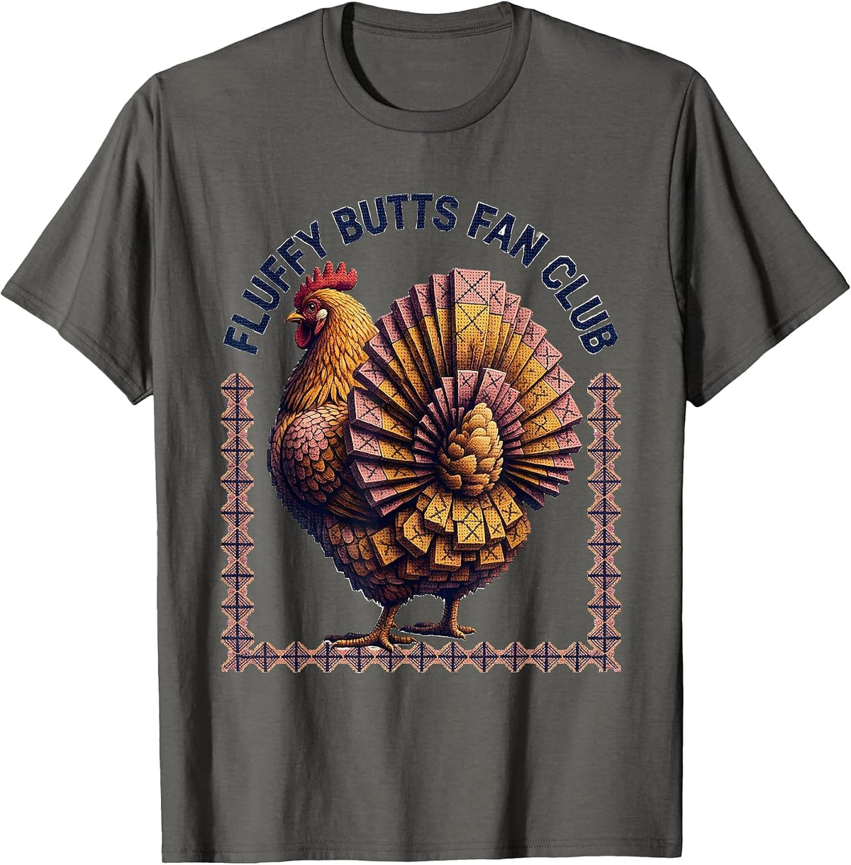Fluffy Butts Fan Club Chicken Lover Design T-Shirt - Asphalt Grey