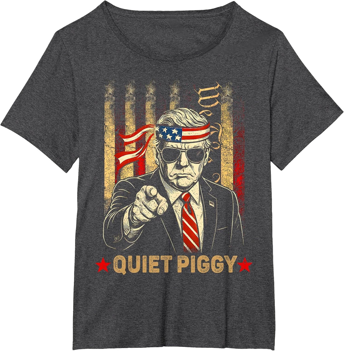 Funny Quiet Piggy T-Shirt - Dark Heather Grey