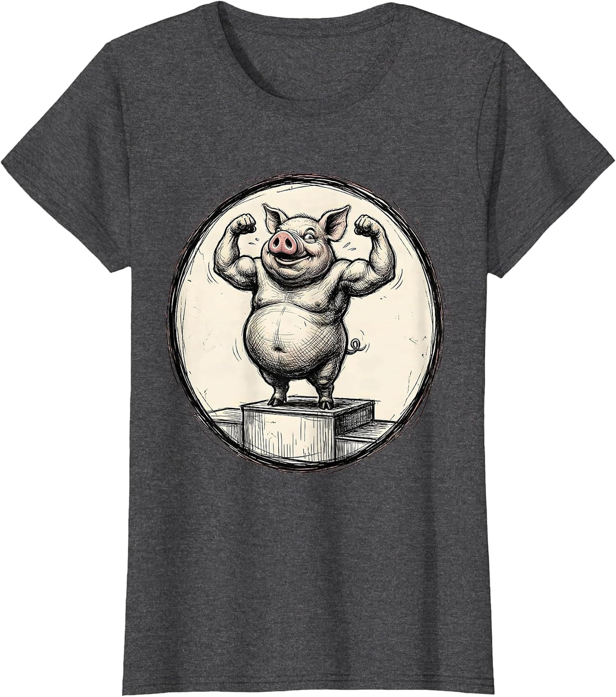 Women's Kinda Fit Sorta Fat Flexing Potbelly Pig T-Shirt - Dark Heather Grey