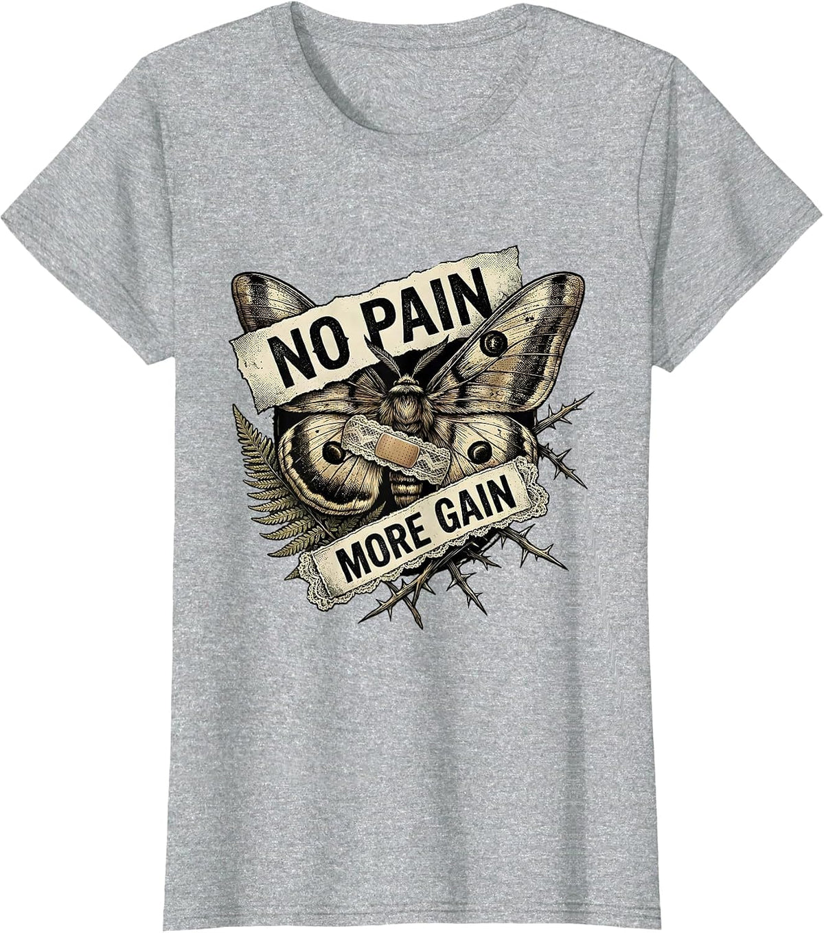 Women's No Pain More Gain Physical Therapy Design T-Shirt - Heather Grey