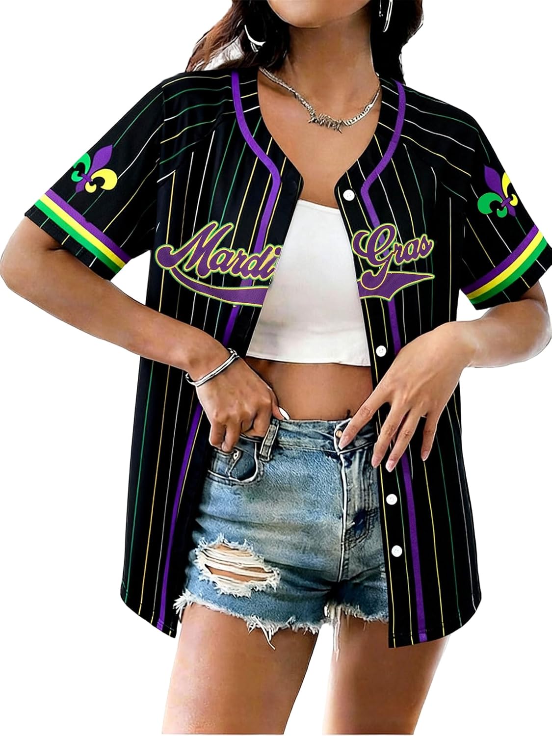 Baseball Jersey Women Vintage Tees Button Down Short Sleeve Tops - Black