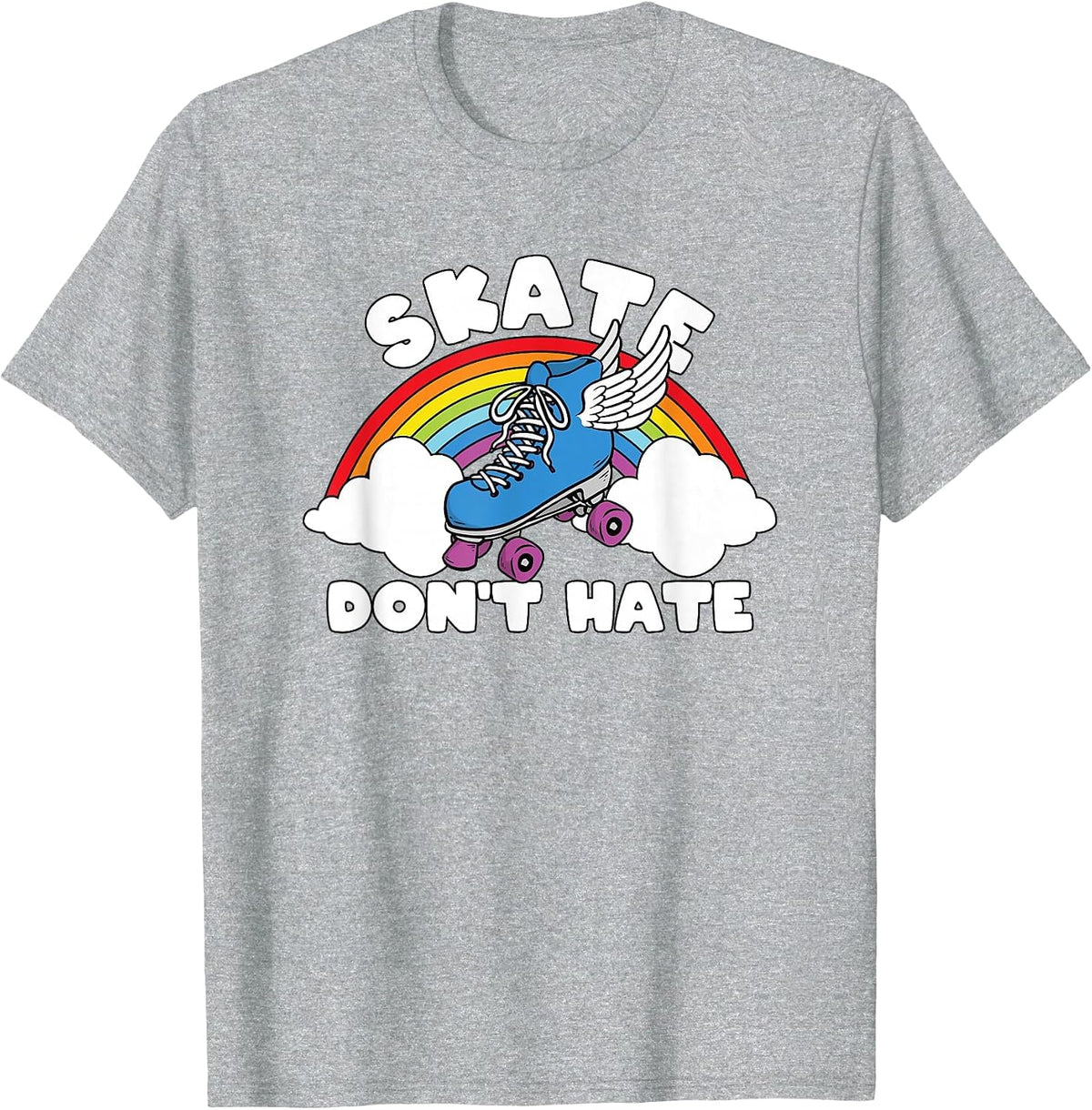 LGBT Flag Rainbow Skate Don't Hate Retro Roller Skating T-Shirt - Heather Grey