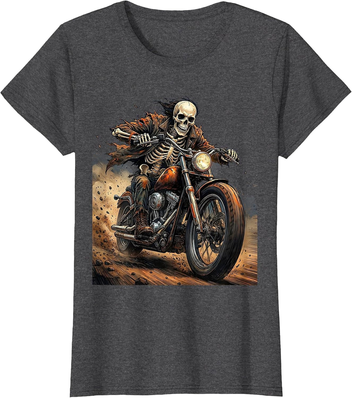 Women's Skeleton Motorcycle Rider Full Speed Graphic T-Shirt - Dark Heather Grey