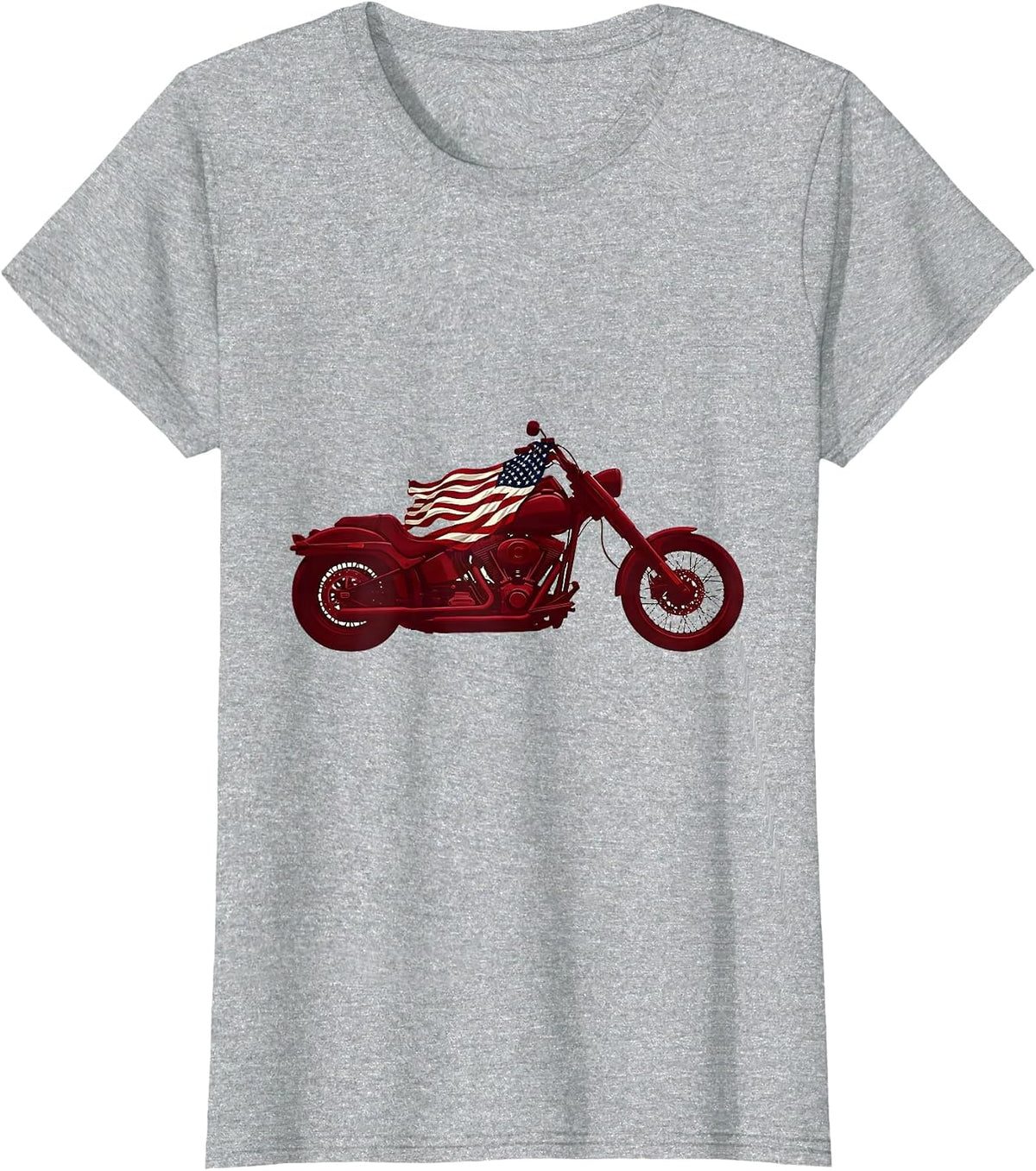 Faded Red American Flag Draped Motorcycle Tee T-Shirt - Heather Grey