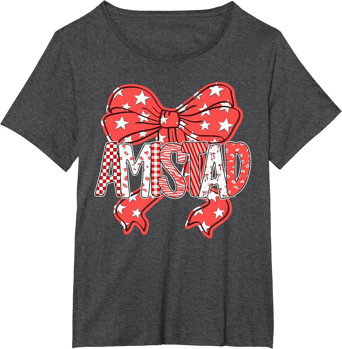 I Love Amistad Preppy Bow Teacher Student T-Shirt - Dark Heather Grey