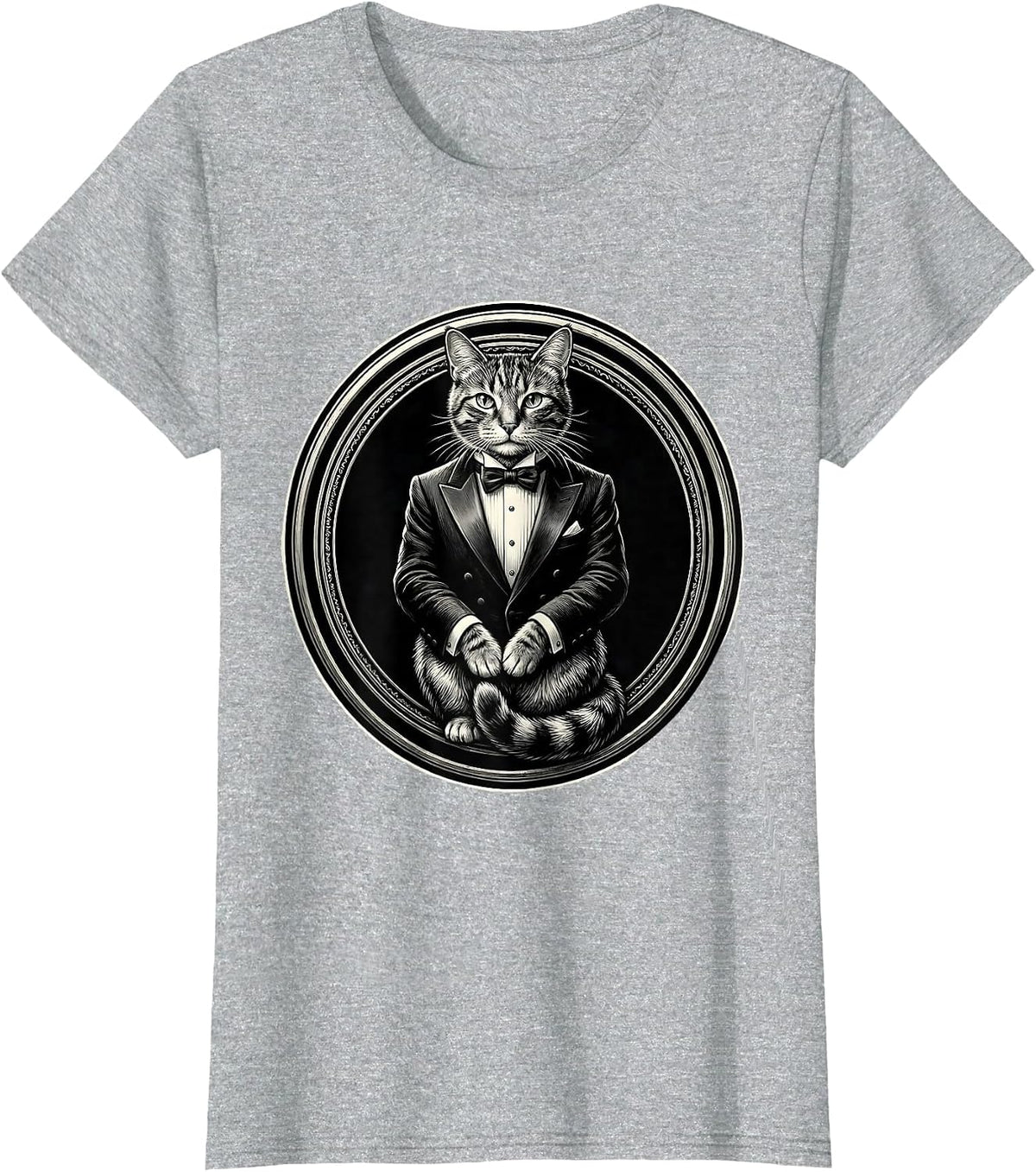 Women's Proud Cat in a Tiny Tuxedo Illustration T-Shirt - Heather Grey