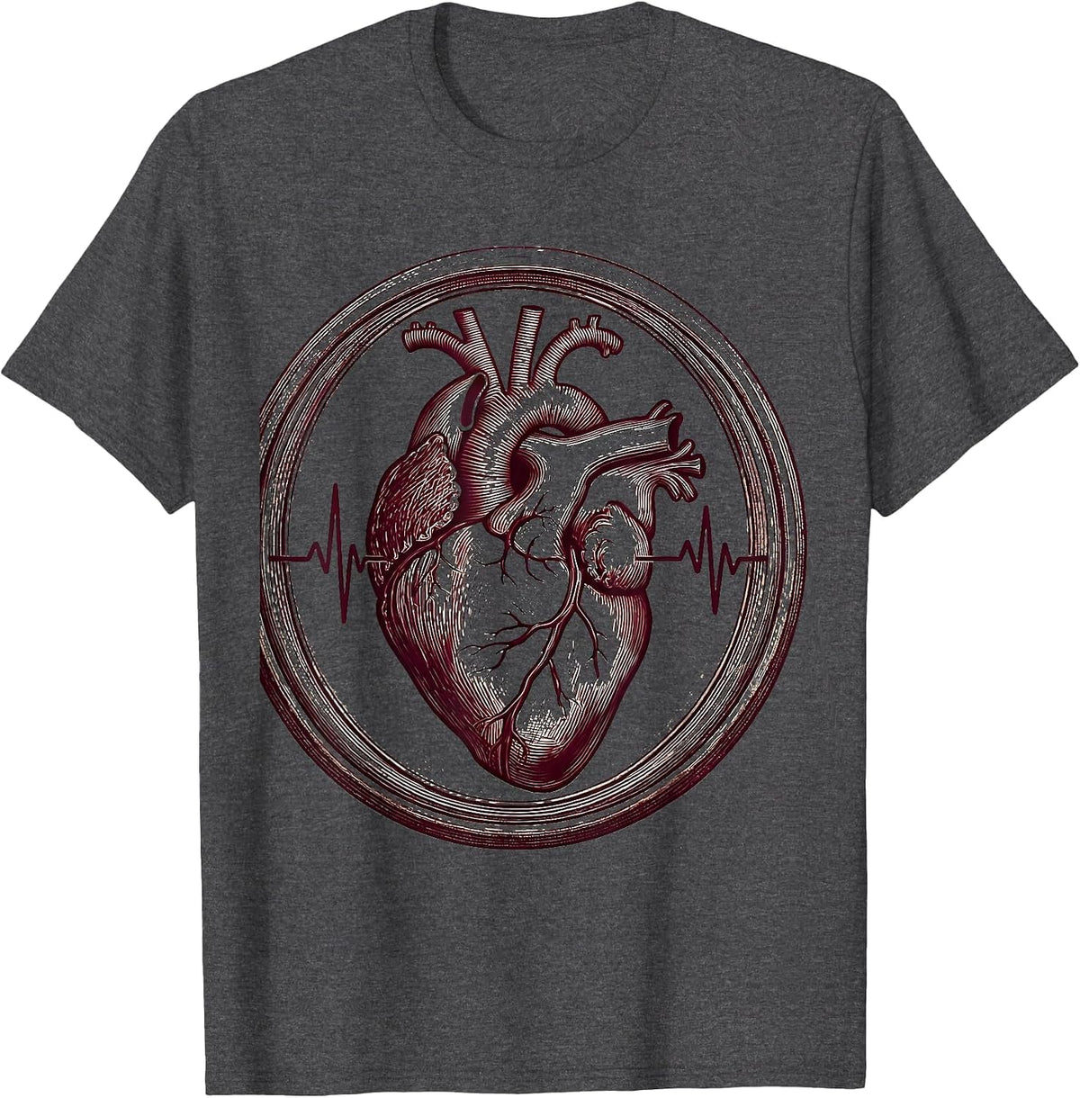 Men's Anatomical Heart Exercise Pulse Physical Therapy T-Shirt - Dark Heather Grey