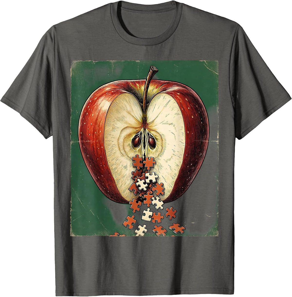 Men's Special Education Teacher Apple Puzzle Piece Graphic T-Shirt - Asphalt Grey