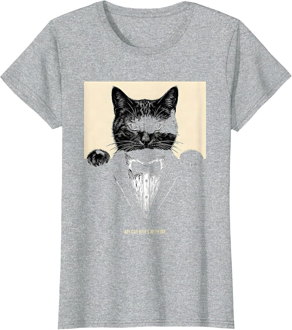 My Cat Rides With Me Playful Pet Owner Cat Pocket Design T-Shirt - Heather Grey