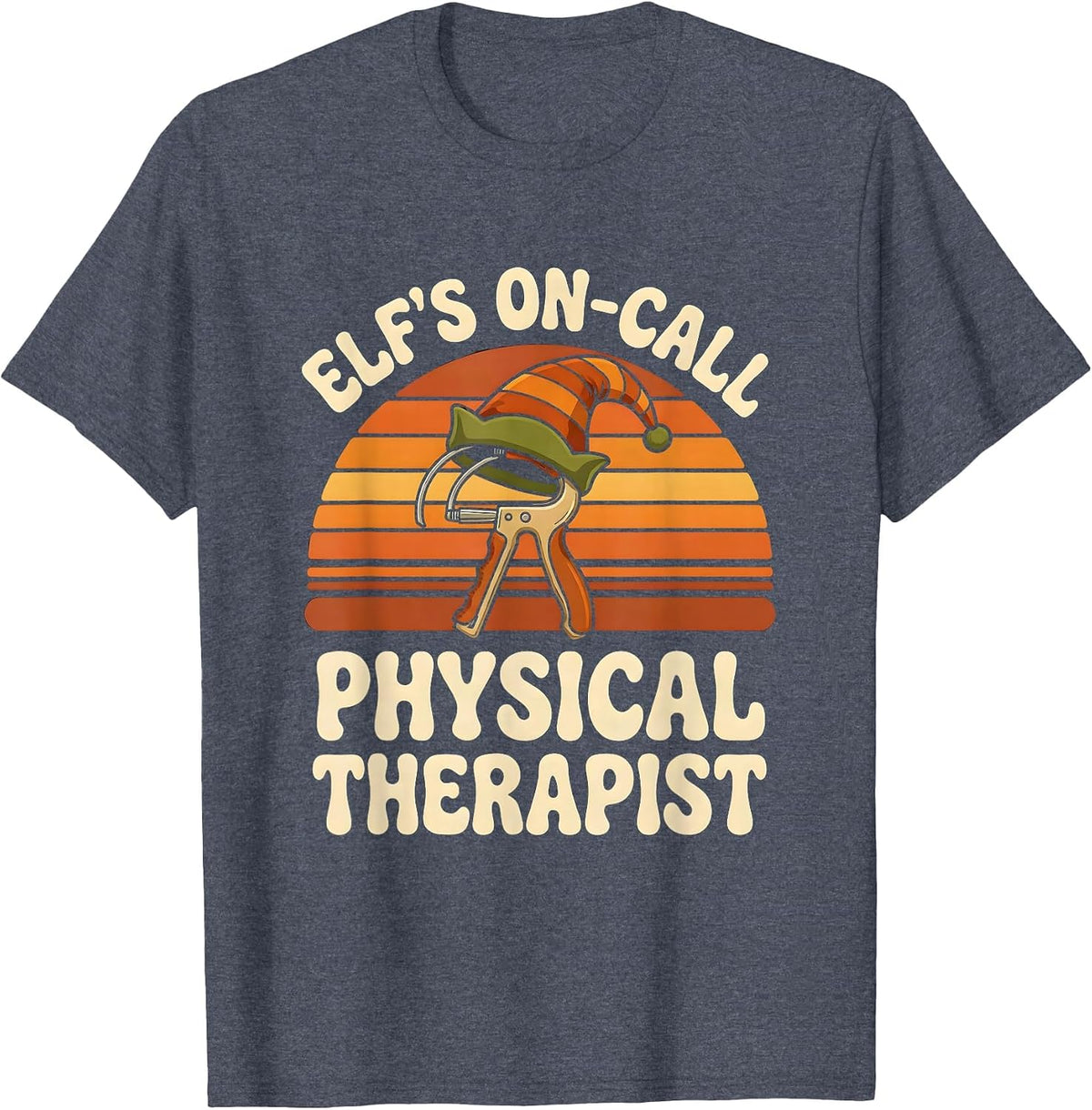 Elf's On-Call Physical Therapist Retro Funny PT Christmas T-Shirt - Heather Blue