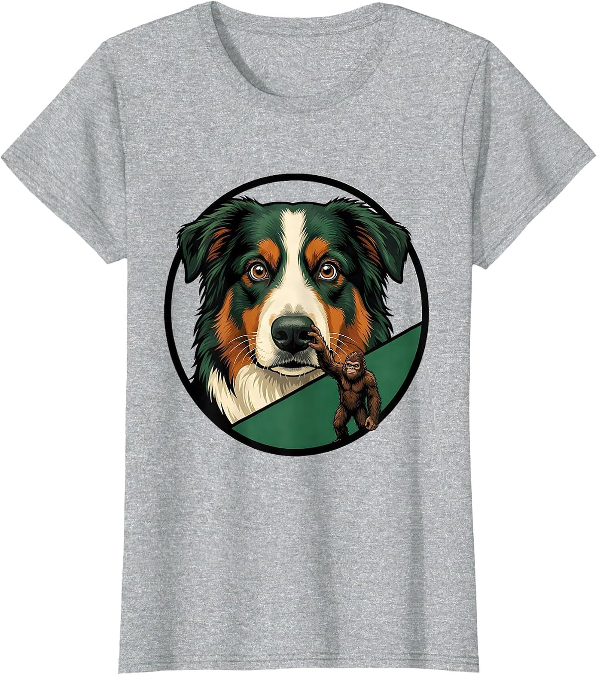 Australian Shepherd Bigfoot Funny Dog Breed Novelty T-Shirt - Heather Grey